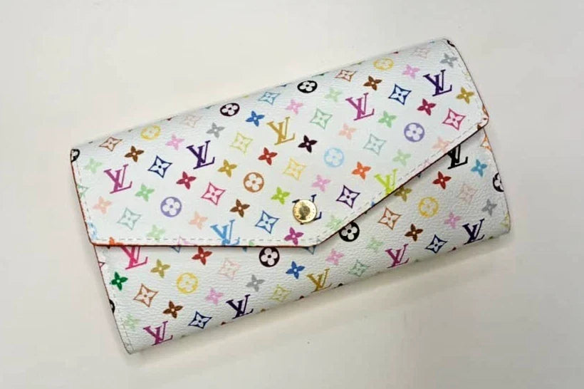 Louis Vuitton x Takashi Murakami White Multicolor Sarah Long Wallet Pink Interior