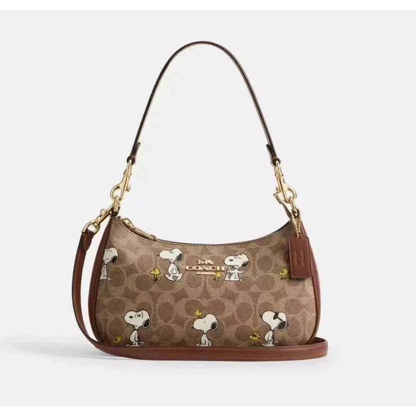 COACH x PEANUTS Teri Shoulder Bag CBJ88 Snoopy Tan Brown