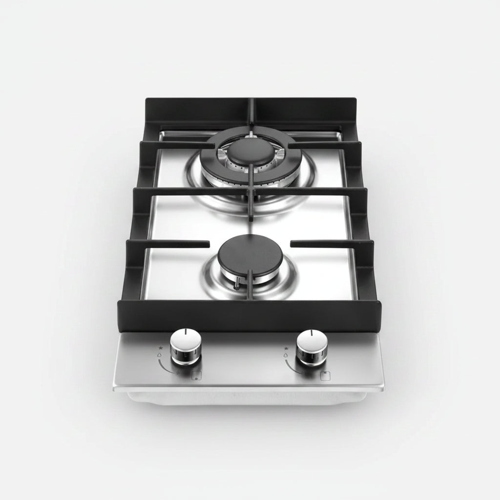 Gas stove with two burners on a white background