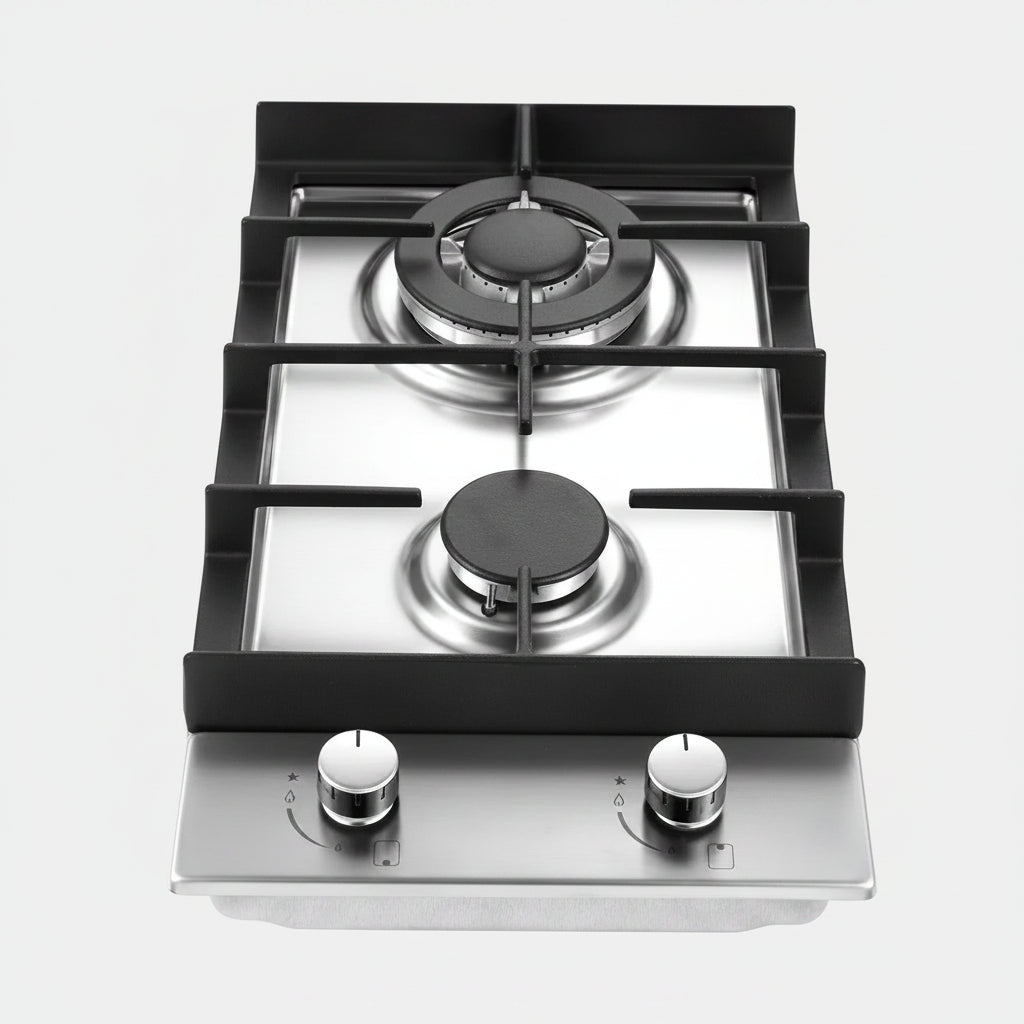 Gas stove with two burners on a white background