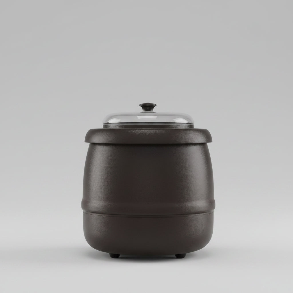 Black electric stove with food inside, labeled 'More Even Heating' and '400W super power'.