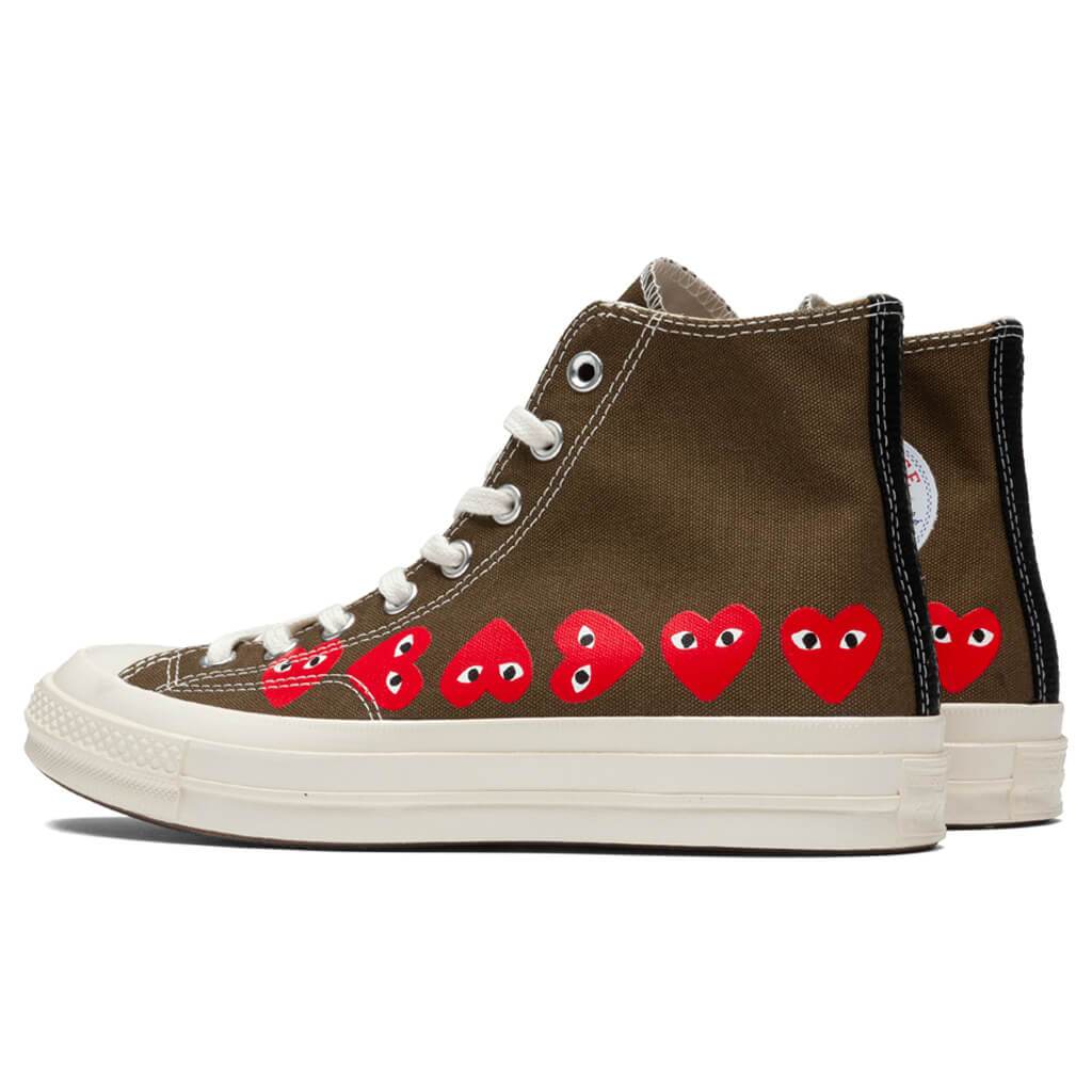 Converse x Comme Des Garcons PLAY All Star Chuck '70 Hi "Multi Heart" - Khaki