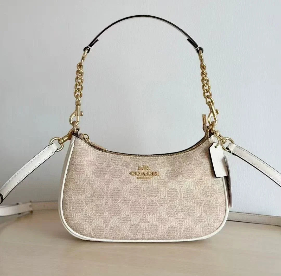 COACH Teri Shoulder Bag CV933 Gold Sand Chalk Signature Canvas