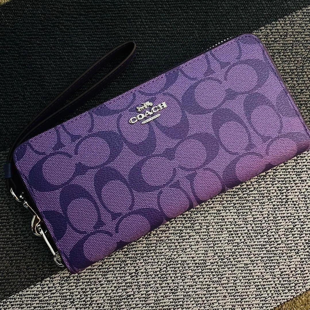 COACH C4452 Purple Signature Zip Around Wallet | New