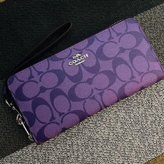 COACH C4452 Purple Signature Zip Around Wallet | New